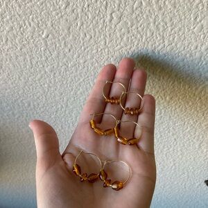 Honey Amber Glass Gold Hoop Earring Lot